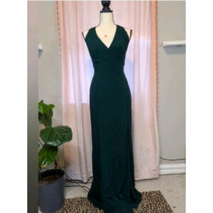 Ralph Lauren Women's Evening Green V Neck Dress With Slip Sz 2